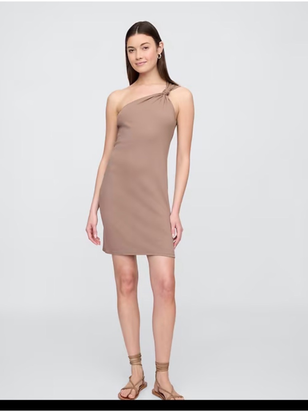 One-Shoulder Knot Detail Mini Dress in Taupe